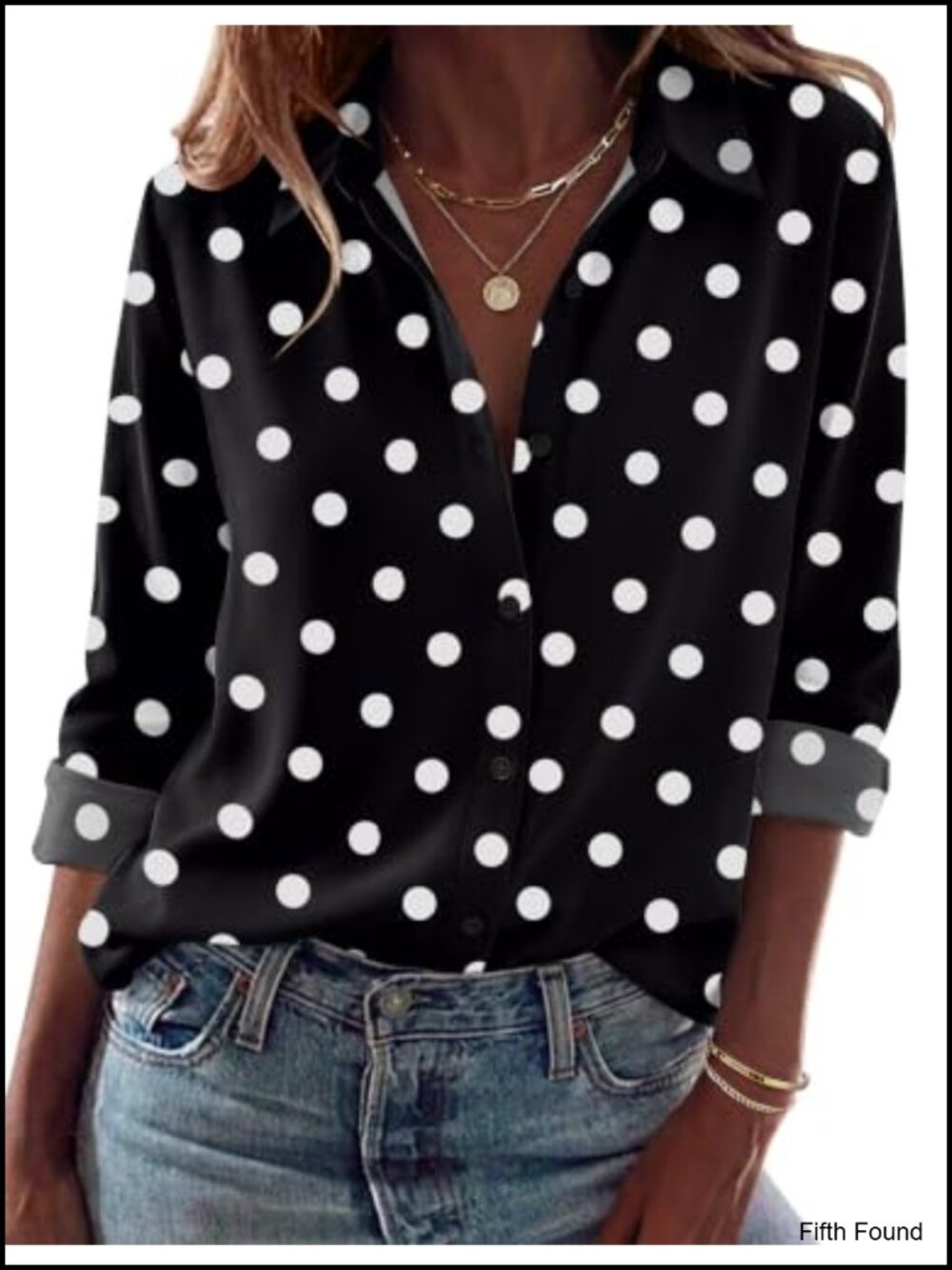 Womens Polka Dot Button Down Blouse Long Sleeve Dressy Casual Shirt